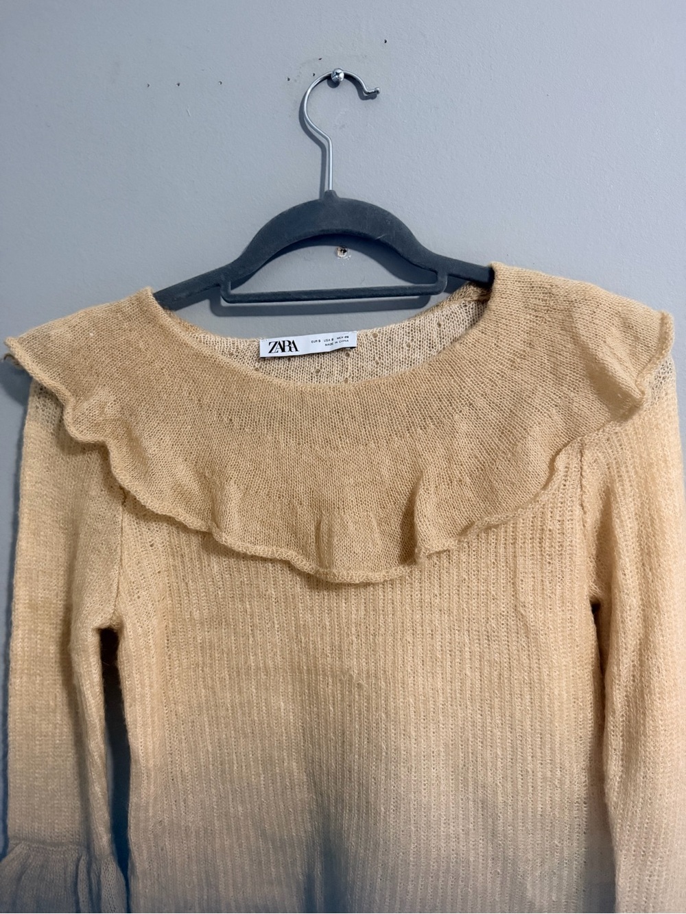 Zara Tan Ruffle-Trim Knit Sweater - Picture 3 of 6